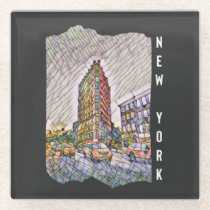 New York City Aesthetic Mosaic Art Glass Coaster