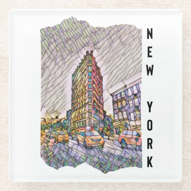 New York City Aesthetic Mosaic Art  Glass Coaster (Front)