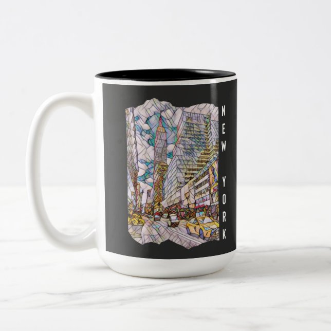 New York City Aesthetic Mosaic Art    Two-Tone Coffee Mug (Left)