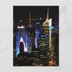 NEW YORK CITY AT NIGHT ARIAL PHOTOGRAPHY POSTCARD