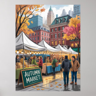 New York City Autumn Market Scene Poster