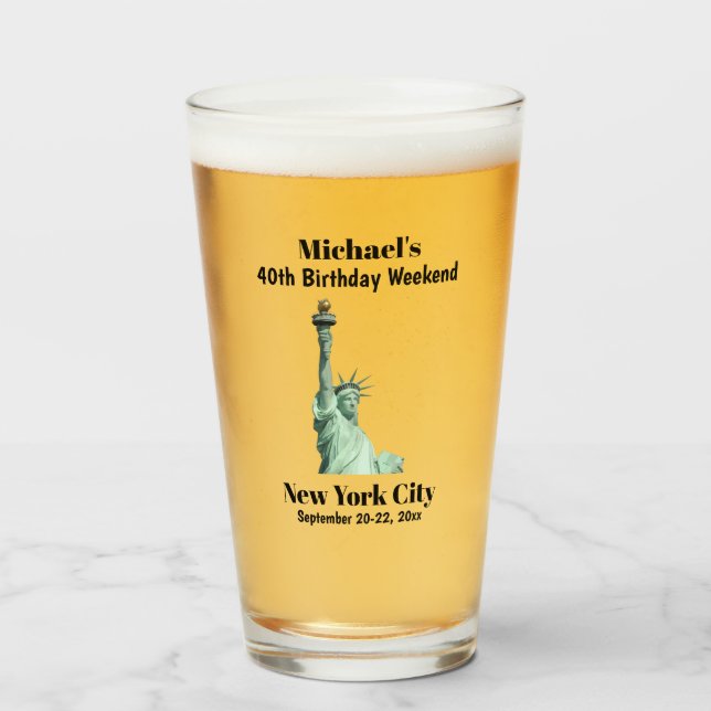 New York City Birthday Party Guys Trip Beer Pint Glass (Front Filled)