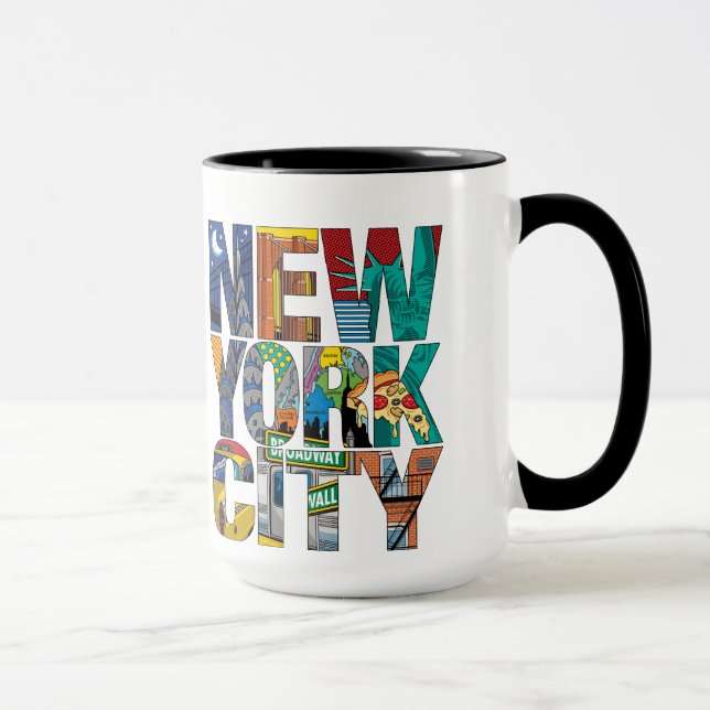 New York City Black 15 oz Ringer Mug (Right)