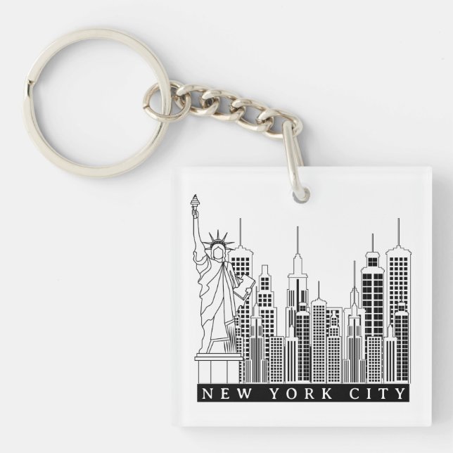 New York City Black and White Silhouette Key Ring (Front)
