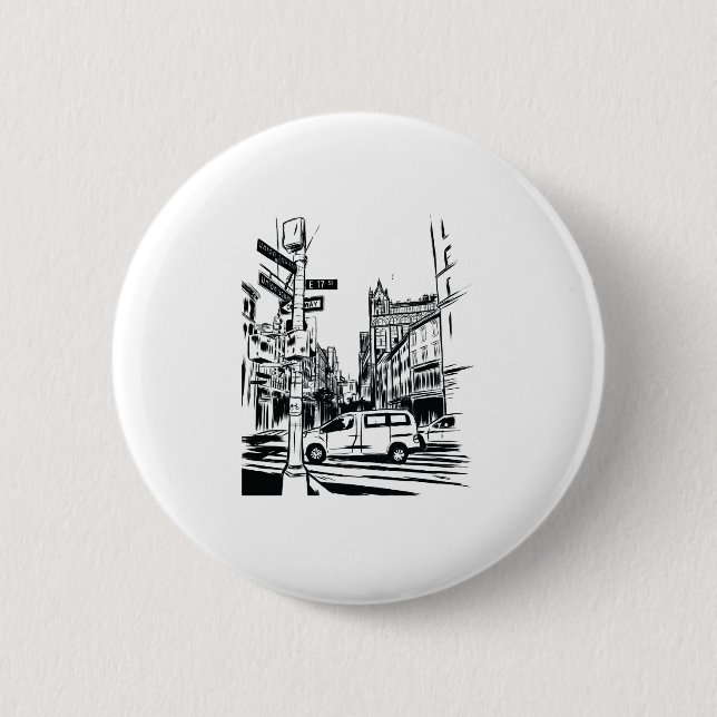 New York City Black and White Urban Street Scene 6 Cm Round Badge (Front)