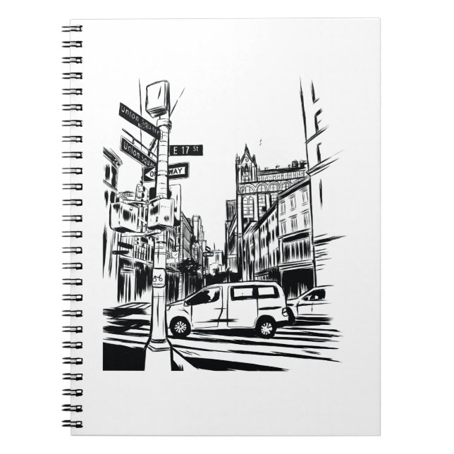 New York City Black and White Urban Street Scene Notebook (Front)