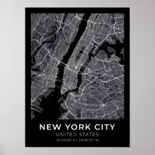 New York City Black City Map Poster