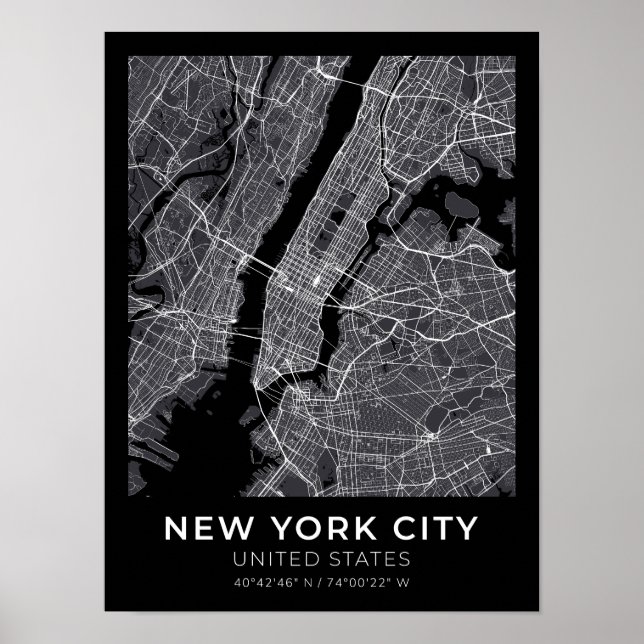 New York City Black City Map Poster (Front)
