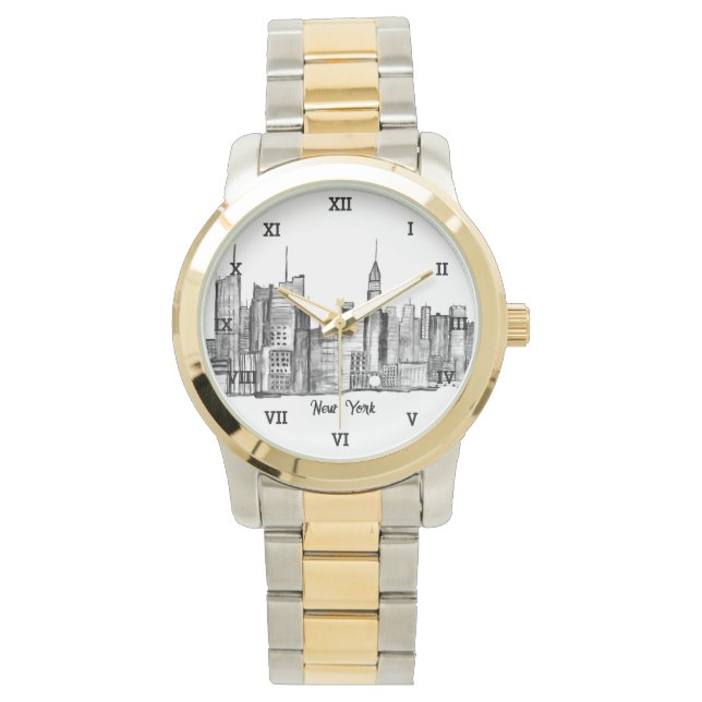 New York City Black Modern Skyline Travel NYC Watch (Front)