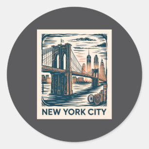New York City Brooklyn Bridge Bold Retro Skyline Classic Round Sticker