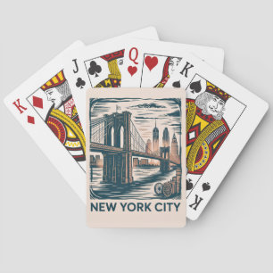 New York City Brooklyn Bridge Bold Retro Skyline  Playing Cards