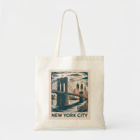 New York City Brooklyn Bridge Bold Retro Skyline