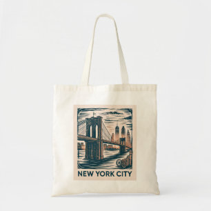 New York City Brooklyn Bridge Bold Retro Skyline  Tote Bag