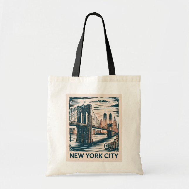 New York City Brooklyn Bridge Bold Retro Skyline  Tote Bag (Front)