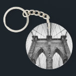 New-York City Brooklyn Bridge Closeup Key Ring<br><div class="desc">Black and white photo of New-York city landmark,  Brooklyn bridge closeup architectural detail. Geometric look with customisable monogram.</div>