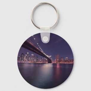 New York City Brooklyn Bridge Night Skyline Key Ring