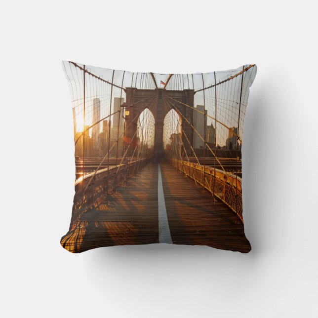 New York City Brooklyn Bridge Sunrise Cushion (Front)