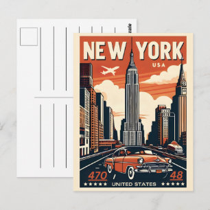 New York City brooklyn bridge Vintage classic car Postcard