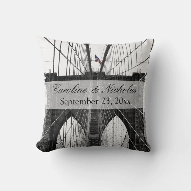 New York City Brooklyn Bridge Wedding Cushion (Front)