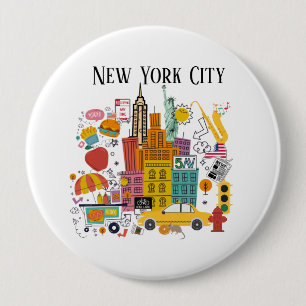 New York City Cartoon Style 10 Cm Round Badge