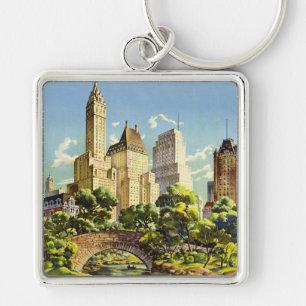 New York City Central Park Vintage Poster Key Ring