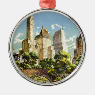New York City Central Park Vintage Poster Metal Tree Decoration