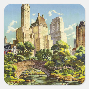 New York City Central Park Vintage Poster Square Sticker