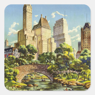 New York City Central Park Vintage Poster Square Sticker