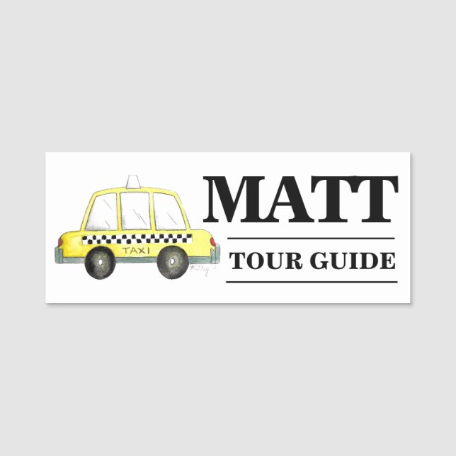 New York City Chequered Yellow Taxi Cab NYC Name Tag (Front)