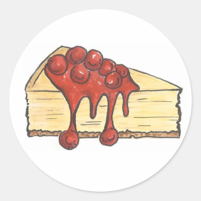 New York City Cherry Cheesecake Cheese Cake Slice Classic Round Sticker (Front)