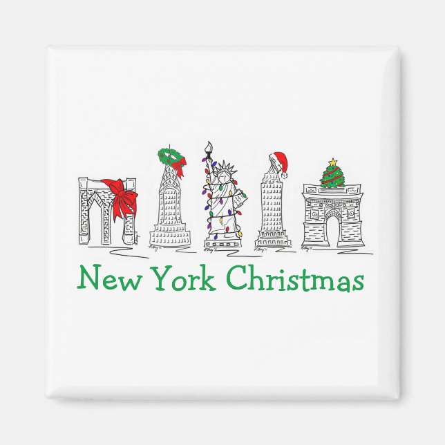 New York City Christmas NYC Holiday Landmarks Magnet (Front)