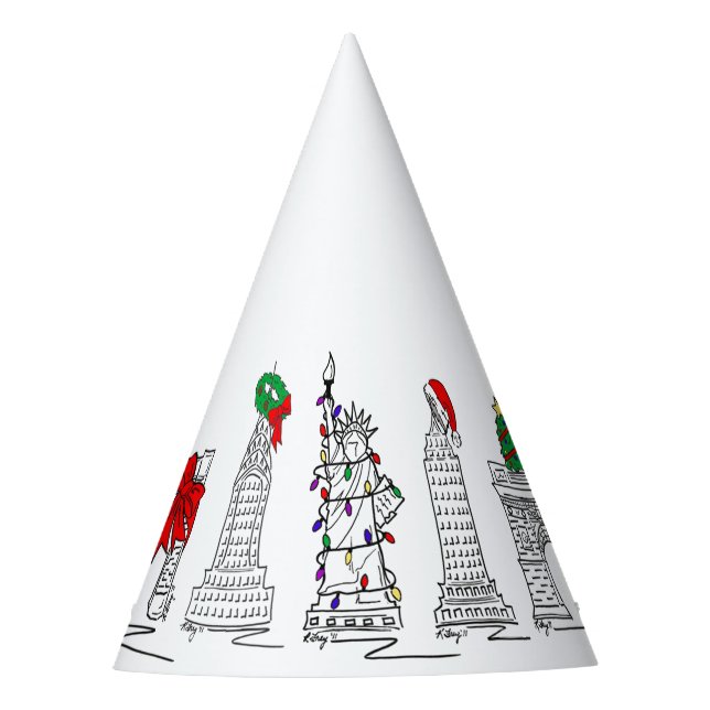 New York City Christmas NYC Holiday Landmarks Party Hat (Front)