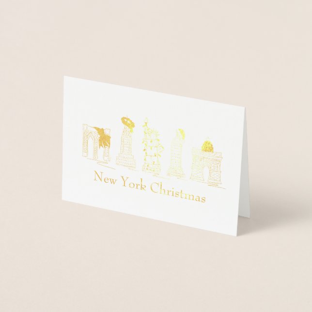New York City Christmas NYC Holiday Landmarks Xmas Foil Card (Front)