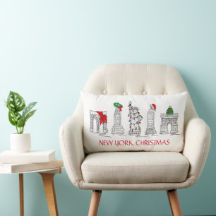 New York City Christmas NYC Landmarks Holiday Lumbar Cushion