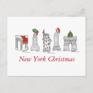 New York City Christmas NYC Landmarks Holiday Postcard