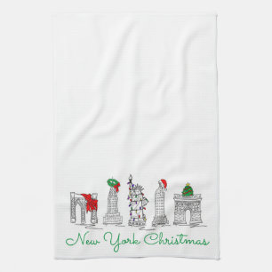 New York City Christmas NYC Landmarks Holiday Tea Towel
