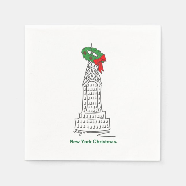 New York City Christmas NYC Skyscraper Wreath Napkin (Front)