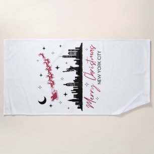 New York City Christmas Trip, Merry Christmas New Beach Towel