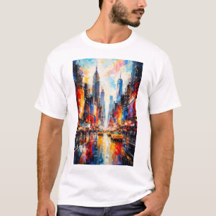 New York City Colourful Abstract Skyline Wall Art T-Shirt