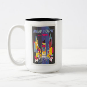 New York City Colourful Times Square Travel Poster Two-Tone Coffee Mug