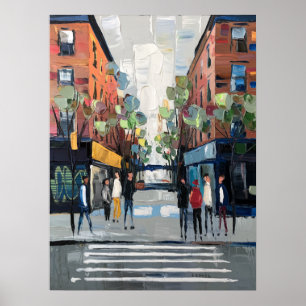 New York City Crosswalk Impasto Painting Poster