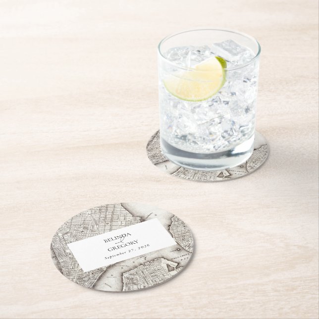 New York City Destination NYC Wedding Round Paper Coaster (Insitu)