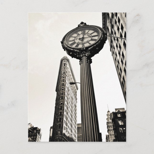 New York City - Flatiron Building and Clock Postcard (Front)