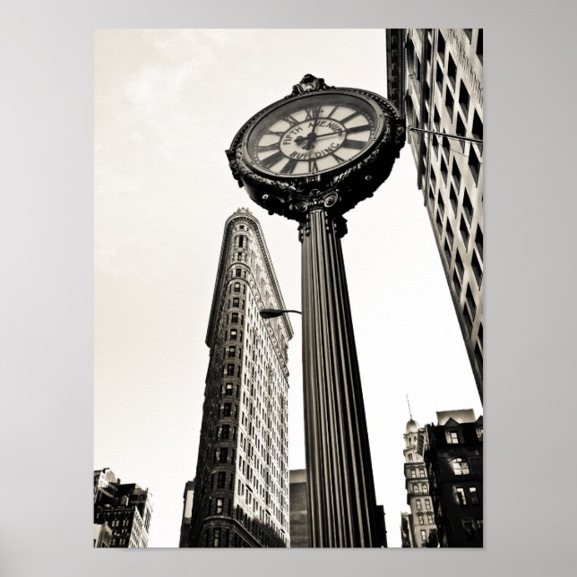 New York City - Flatiron Building and Clock Poster (Front)