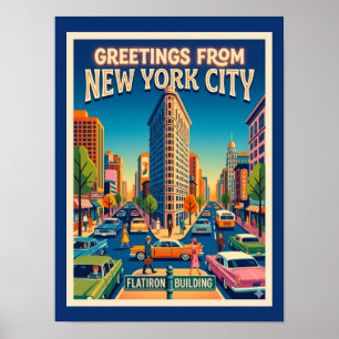 New York City Flatiron Building Vintage Style Poster
