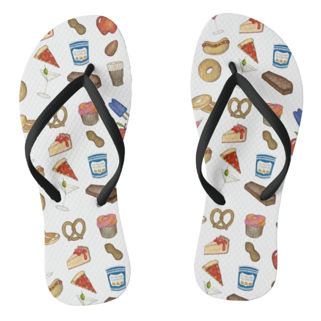 New York City Foodie NYC Foods Tourist Food Print Thongs (Footbed)