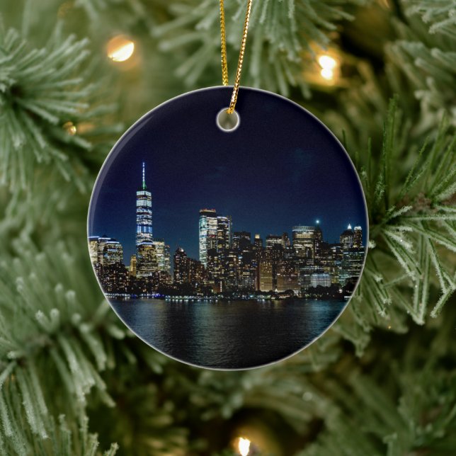 New York City Freedom Tower Skyline Ceramic Ornament (Tree)
