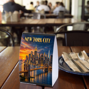 New York City Golden Skyline Sunset Travel Poster