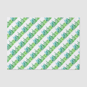 New York City Green Vintage Skyline Watercolor Tissue Paper