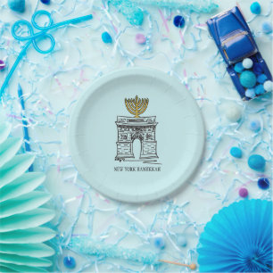 New York City Hanukkah NYC Menorah Holiday Blue Paper Plate
